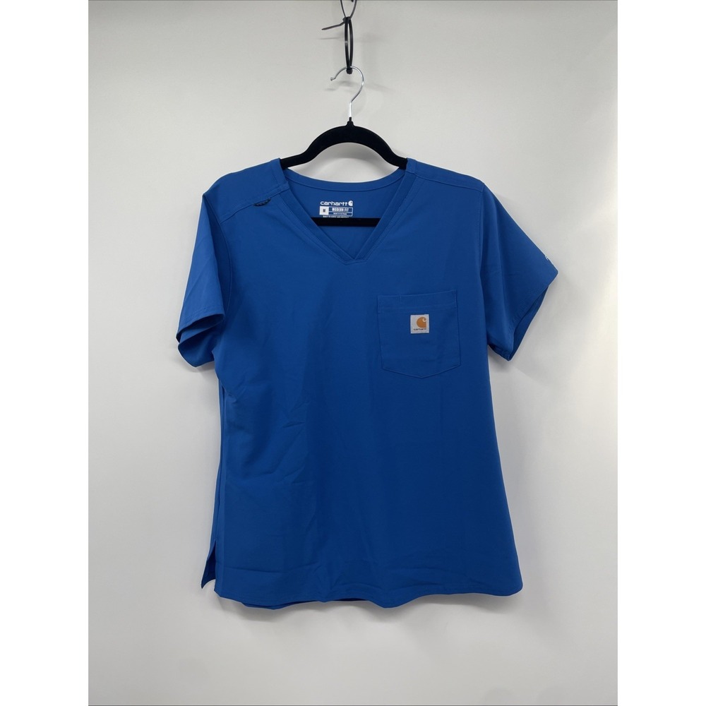 Carhartt Force Cross-Flex Tuck In Scrub Top Womens M Blue Modern Fit V Neck NWT